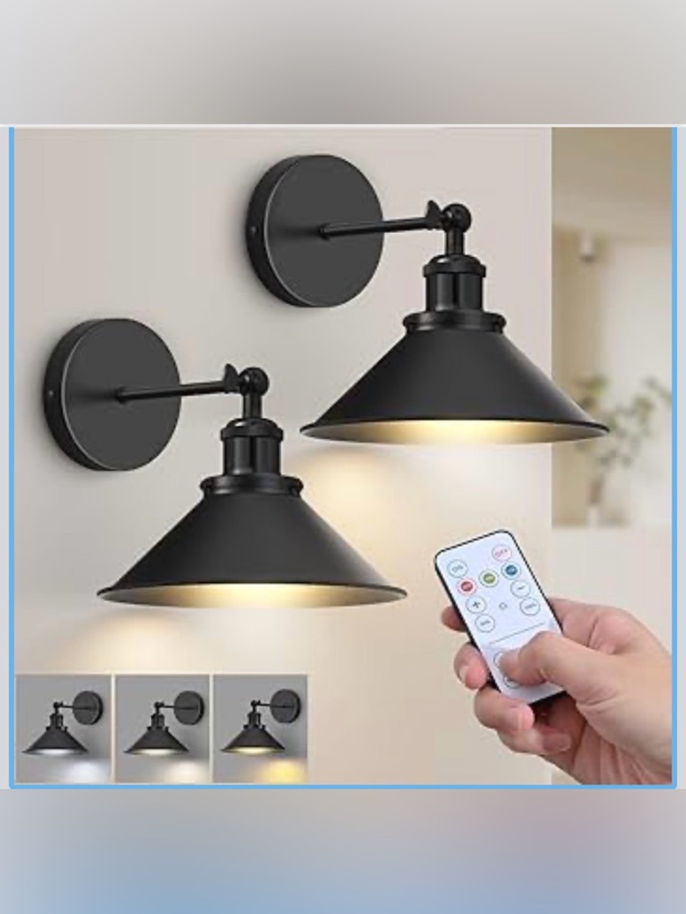 Battery Operated Wall Sconce Set of 2,with Remote,Dimmable LED Bulbs Included